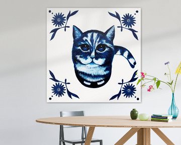 Kat op een Delftsblauw Tegeltje van e-STER design