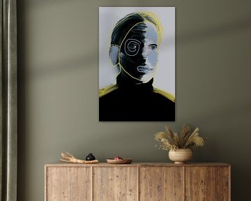 portret in geel en blauw van Carla Van Iersel