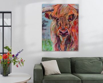 Schilderij van een koe -  Schotse Hooglander portret van Liesbeth Serlie