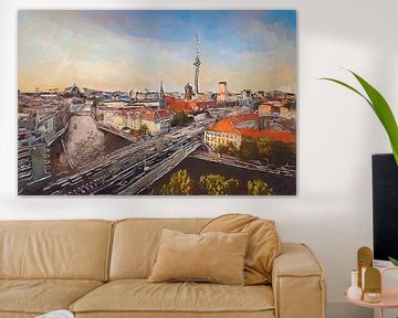 Abstract geschilderde skyline van Berlijn van Arjen Roos
