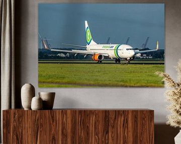 Boeing 737 van Transavia geland op de Polderbaan. van Jaap van den Berg