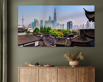 Panoramisch uitzicht op het centrum van Shanghai van Yevgen Belich