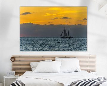 USA, Florida, Fantastic orange sunset at key west with sailboat by adventure-photos