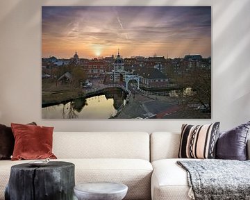 Sonnenaufgang über Leiden und dem Morspoort-Tor von Martijn van der Nat
