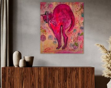 Schilderij van een kat met hoge rug van Liesbeth Serlie