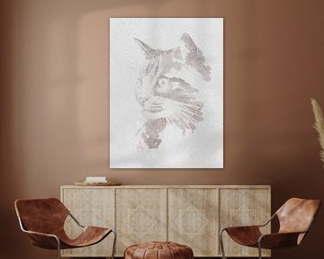 Aquarelle d'un chat dans un intérieur industriel, chat regardant vers la gauche sur MadameRuiz