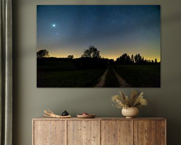 Germany, Starry night sky full of stars above  black forest landscape by adventure-photos