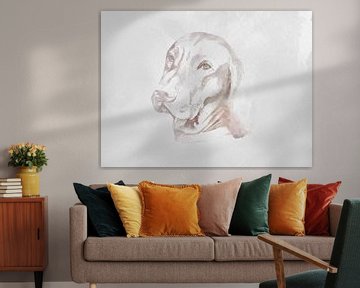 Aquarell eines Vizsla-Hundes für ein industrielles Interieur mit Betonoptik