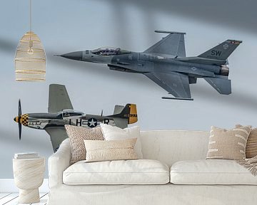 P-51 Mustang en F-16C Fighting Falcon. van Jaap van den Berg