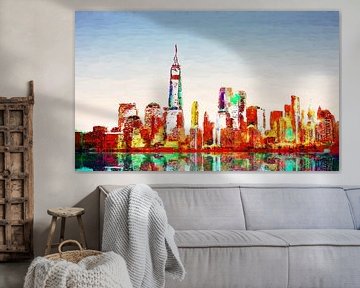 Kleurrijk geschilderde New York Skyline van Arjen Roos