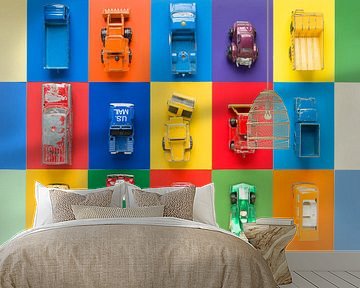 Vintage toy cars on multi-colored background by Wijnand Loven