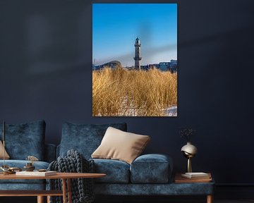 Vuurtoren aan de Oostzeekust in Warnemünde in de winter