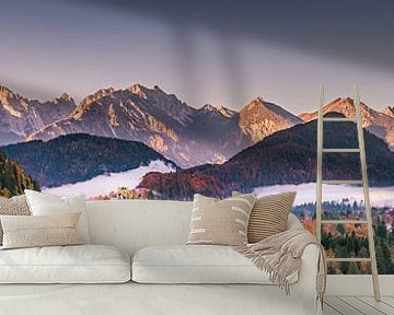 Allgäuer Alpen in Bayern mit Schloß Neuschwanstein und Hohenschwanngau am Morgen von Voss Fine Art Fotografie