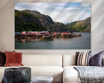 Rode boothuisjes van Nusfjord in de Lofoten, Noorwegen