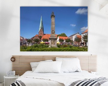 Market place with town church St. Michaelis and obelisk, Eutin, Sch