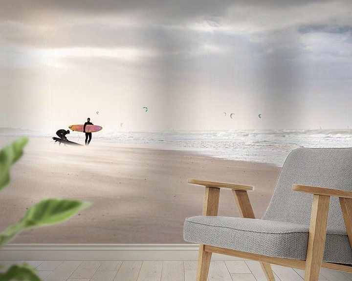 Sfeerimpressie behang: Winter surfen op de Noordzee van Studio Wanderlove