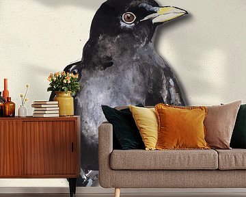 Merel met schaduw vogel illustratie van Angela Peters