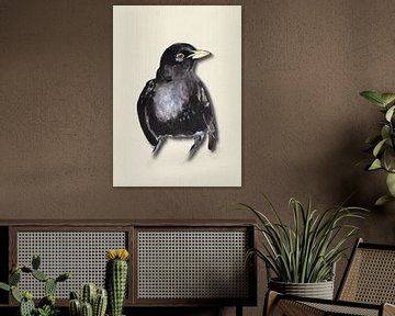 Merel met schaduw vogel illustratie van Angela Peters