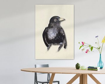 Blackbird with shadow bird illustration by Angela Peters