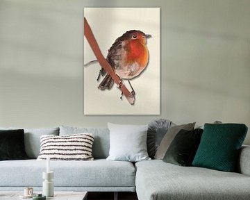 Roodborstje met schaduw vogel illustratie van Angela Peters