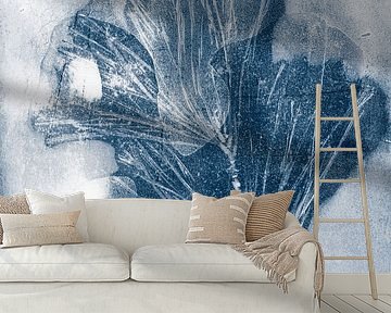 Pine tree branch in Japandi style. Denim Blue. Japandi style. by Dina Dankers
