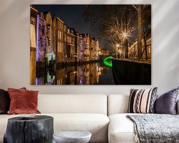Verlichte Pottenkade in Dordrecht van Lizanne van Spanje