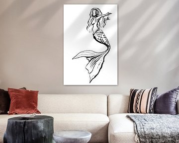 Black and white drawing of a mermaid by Emiel de Lange