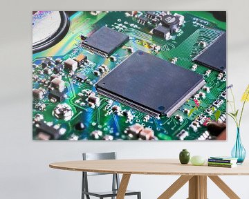 Circuit board with computer chip by ManfredFotos