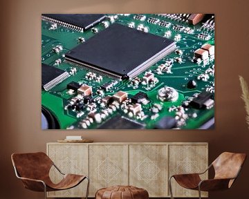 Circuit board with computer chip by ManfredFotos