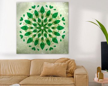 Mandala van groene blaadjes en hartjes van Rietje Bulthuis