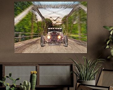 Digital sketch of an old American car on a bridge. by Humphry Jacobs