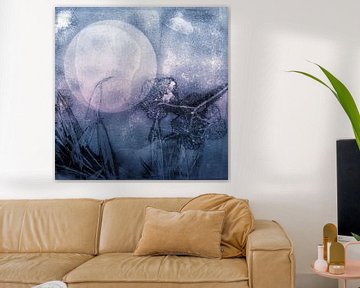 Bamboe en de maan. Serene nacht. Japandi stijl. van Dina Dankers