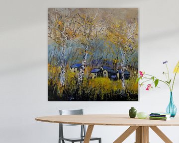 Enkele berkenbomen in de herfst van pol ledent