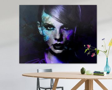 Taylor Swift Modern Abstrakt Porträt Lila Blau von Art By Dominic