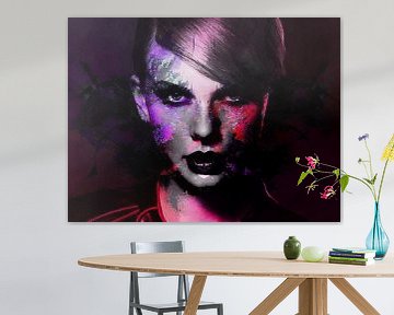 Taylor Swift Modern Abstract Portret Rood Roze van Art By Dominic