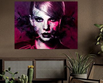 Taylor Swift Modern Abstract Portret Rood van Art By Dominic