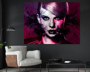 Taylor Swift Modern Abstract Portret Rood van Art By Dominic
