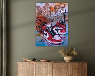 Nike air Jordan 1 Basketbal schilderij. van Jos Hoppenbrouwers