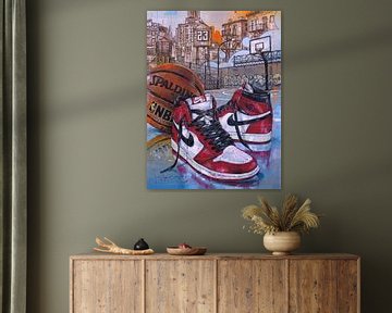 Nike air Jordan 1 Basketbal schilderij. van Jos Hoppenbrouwers