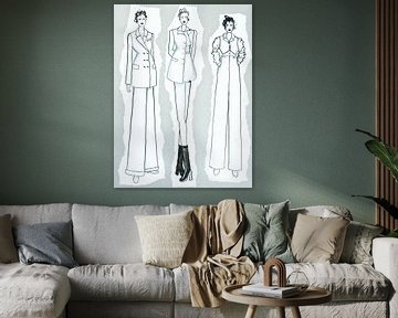 Mode Illustration mit 3 Frauen | schwarz und weiß von Henriëtte Mosselman