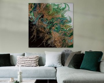 Abstract, organisch groen koper acryl gieten schilderij