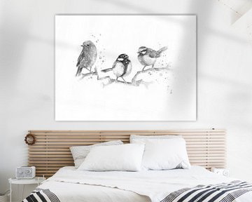 Tuinvogels in zwart wit van Atelier DT