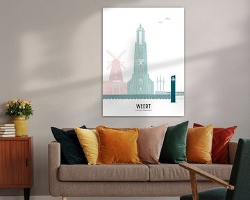 Skyline illustratie stad Weert in kleur van Mevrouw Emmer