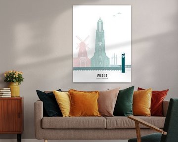 Skyline illustration city Weert in color by Mevrouw Emmer