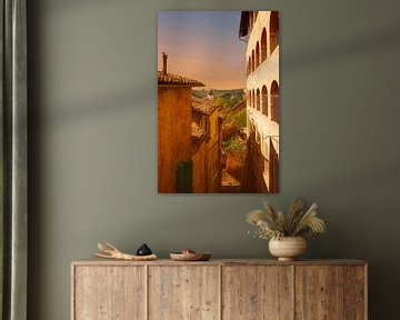 Siena: Uitzicht vanaf het Santuario di Santa Caterina, Digitaal werk in aquarelstijl van Berthold Werner