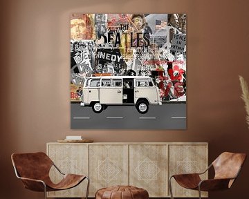 'Take your Time' - portret van een VW-bus op een achtergrond van sixties beelden van Jole Art (Annejole Jacobs - de Jongh)