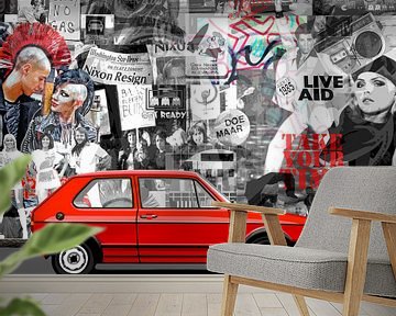 'Take your time' - portret van een volkswagen golf op een achtergrond van Seventies beelde van Jole Art (Annejole Jacobs - de Jongh)