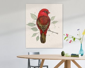 Red avadavat watercolor by Bianca Wisseloo