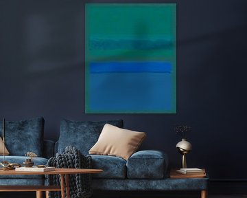 Abstract schilderij met blauwe en groene kleurvlakken van Rietje Bulthuis