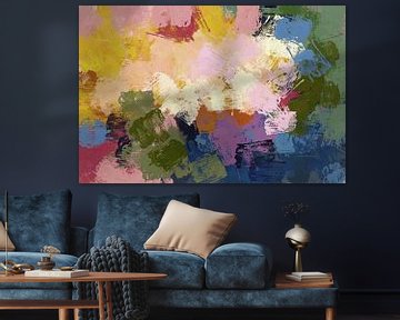 Abstract kleurrijk schilderij in pastelkleuren. van Dina Dankers